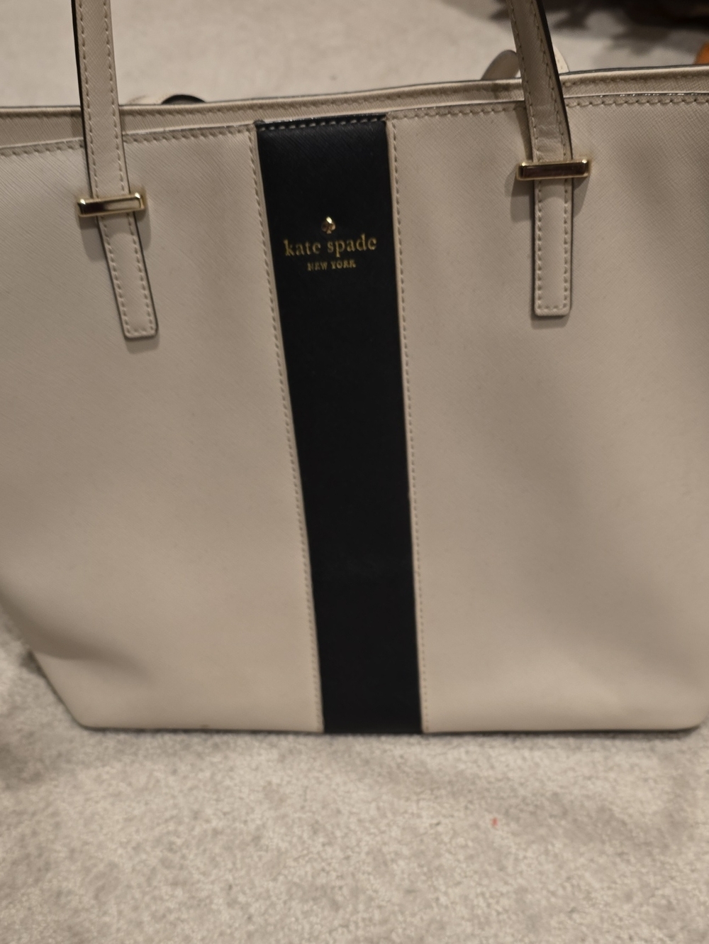 kate spade cream tote with black center stripe